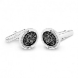 EverWith Gents Fancy Oval Memorial Ashes Cufflinks with Fine Crystals